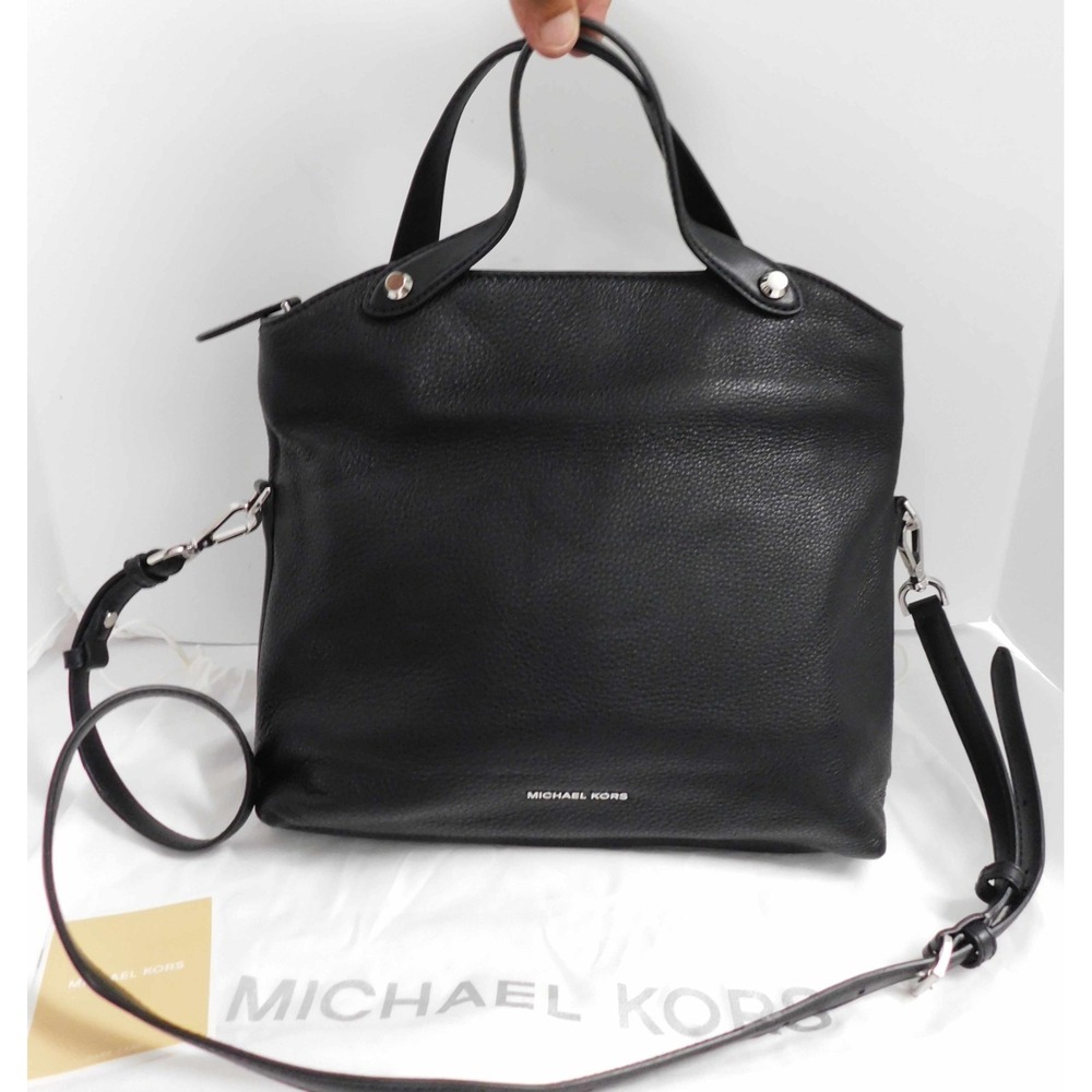 Michael Kors Hyland Satchel Bag Womens Black Pebbled Leather Crossbody NWT